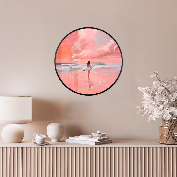 Roze - Surfen - Zee Fotolijst rond zonder passe partout klein -sfeer3