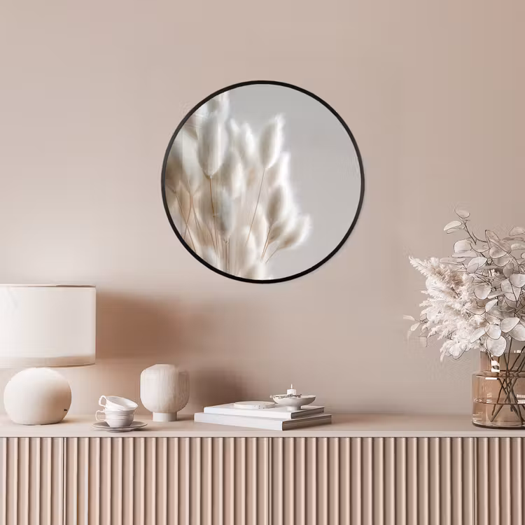 Pluimen - Beige - Minimalistisch Fotolijst rond zonder passe partout klein -sfeer3