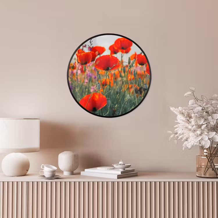 Klaproos - Bloemen - Rood - Paars - Weide Fotolijst rond zonder passe partout klein -sfeer3
