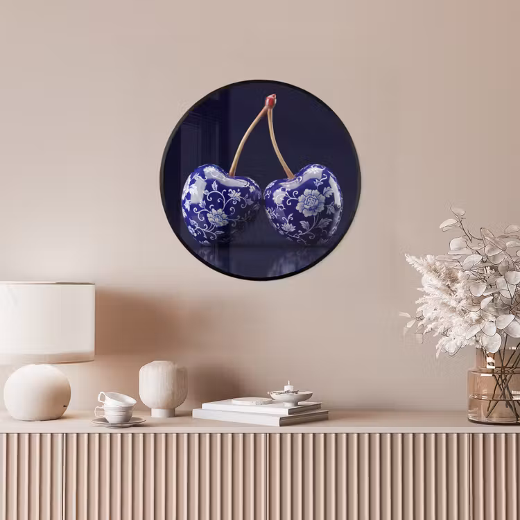 Porselein- Kersen - Delfts - Blauw Fotolijst rond zonder passe partout klein -sfeer3