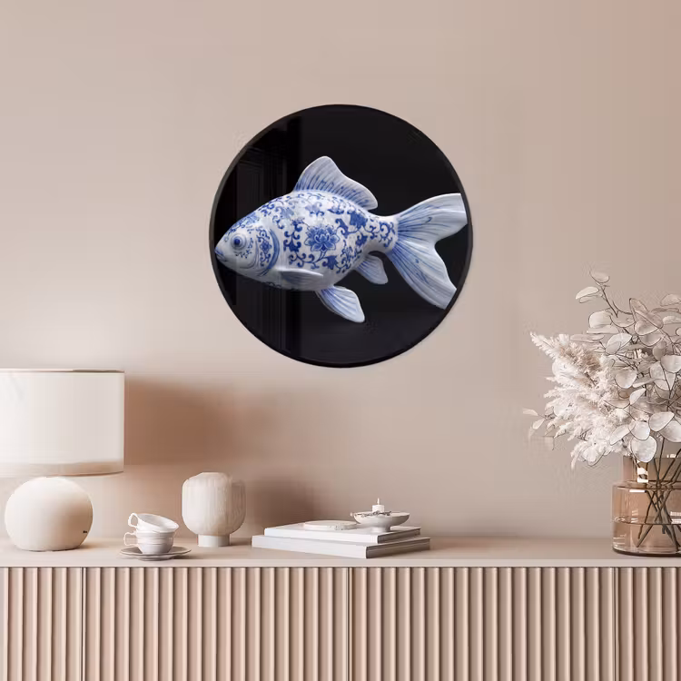 Porselein - Goudvis - Delfts - Blauw Fotolijst rond zonder passe partout klein -sfeer3