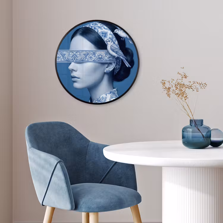 Portret - Klassiek - Wit - Blauw Fotolijst rond zonder passe partout klein -sfeer2