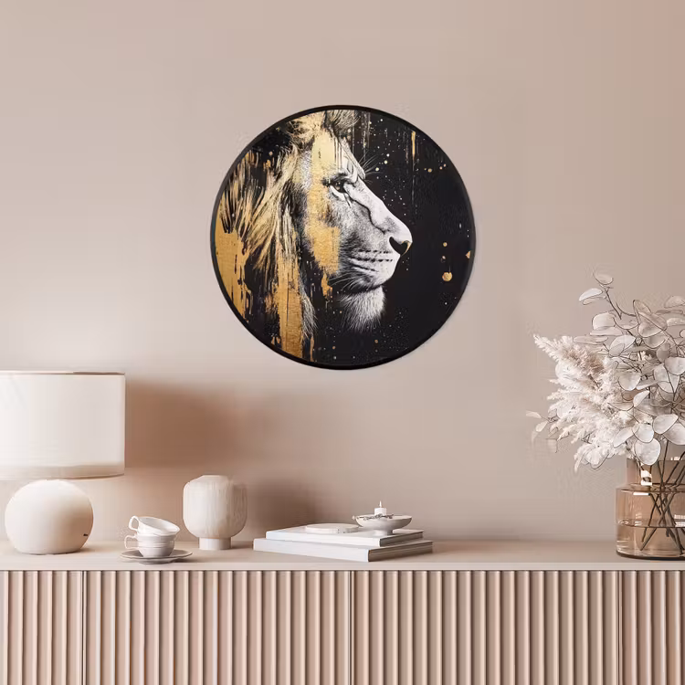 Portret - Leeuw - Abstract - Goud Fotolijst rond zonder passe partout klein -sfeer3