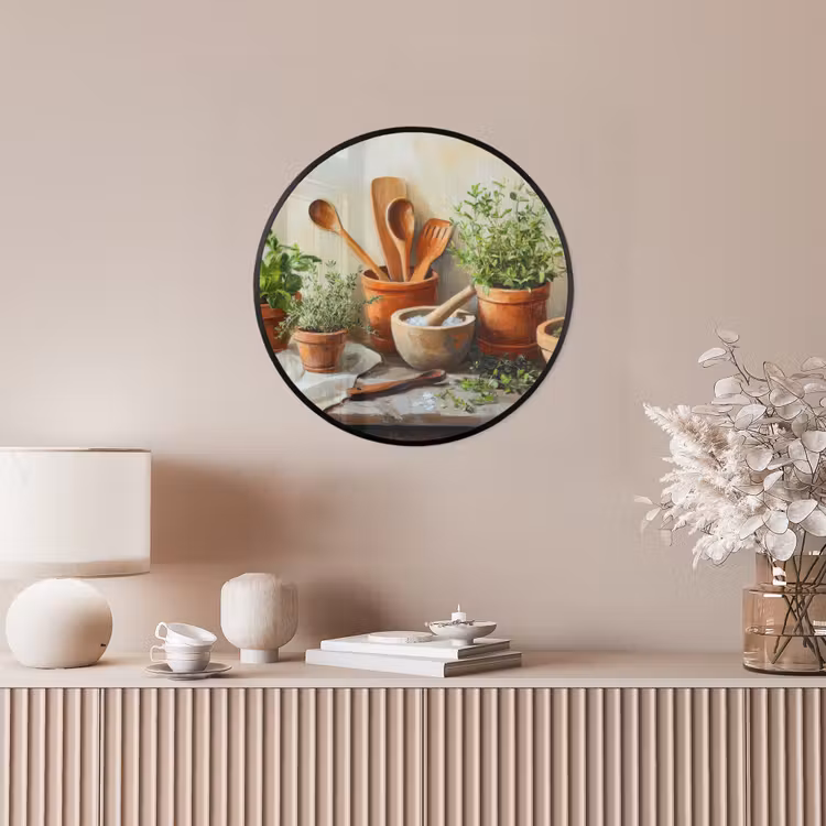 Potten - Kruiden - Hout Fotolijst rond zonder passe partout klein -sfeer3