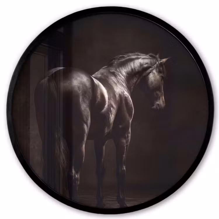 Krachtig - Paard - Donker Fotolijst rond zonder passe partout klein -3d