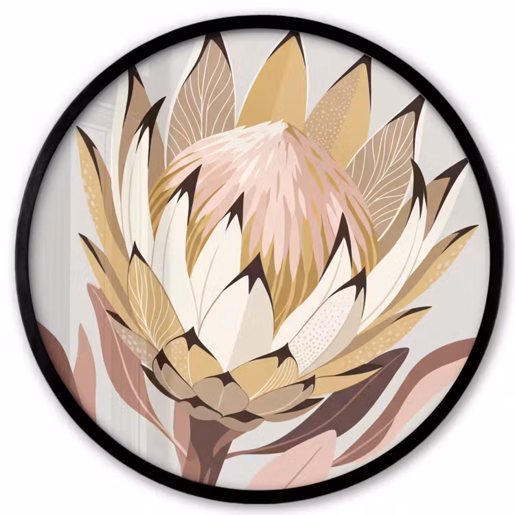 Protea - Bloem - Botanisch - Beige Fotolijst rond zonder passe partout klein -3d