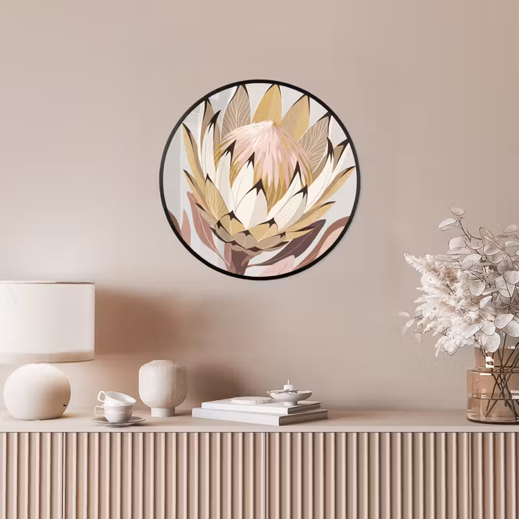 Protea - Bloem - Botanisch - Beige Fotolijst rond zonder passe partout klein -sfeer3