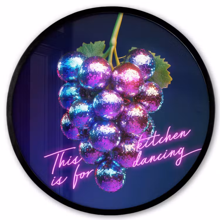 Quote - Neon - Disco - Druiven Fotolijst rond zonder passe partout klein -3d