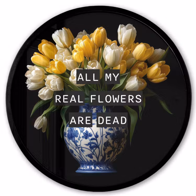 Quotes - Bloem - Tulp - Geel Fotolijst rond zonder passe partout klein -3d