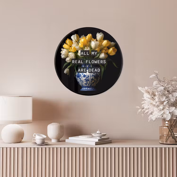 Quotes - Bloem - Tulp - Geel Fotolijst rond zonder passe partout klein -sfeer3