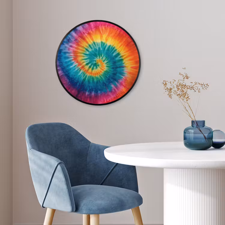 Regenboogkleuren - Tie dye - Fotolijst rond zonder passe partout klein -sfeer2