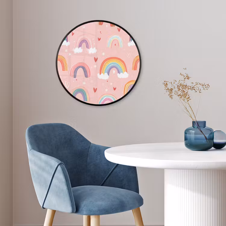 Regenboog - Patroon - Pastel - Handgetekend Fotolijst rond zonder passe partout klein -sfeer2