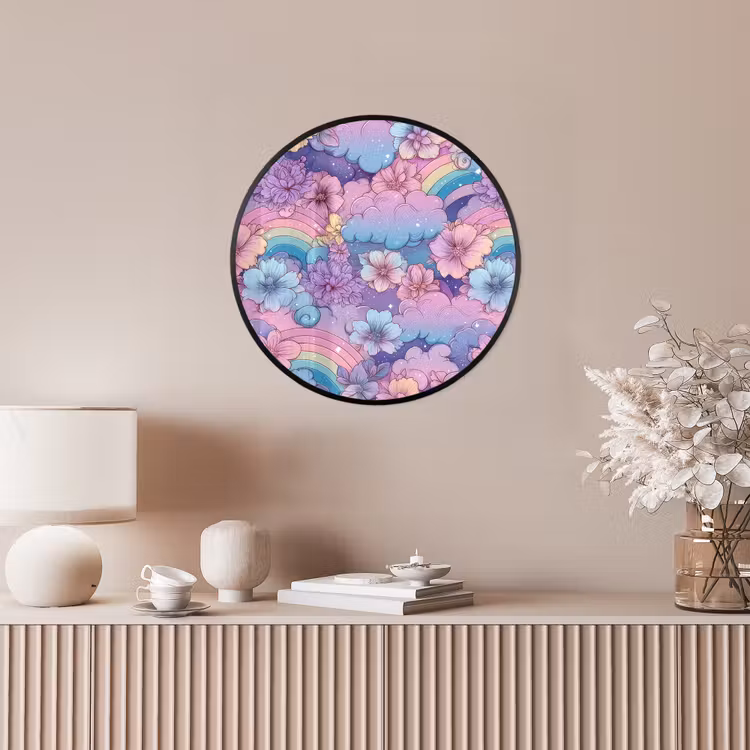 Regenbogen - Bloemen - Kleurrijk - Wolken Fotolijst rond zonder passe partout klein -sfeer3