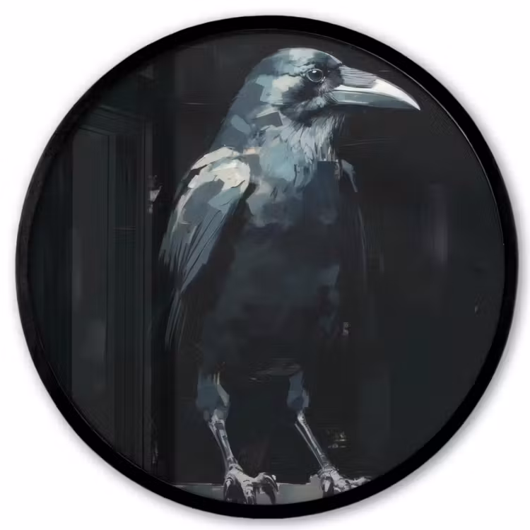 Raaf - Vogels - Zwart Fotolijst rond zonder passe partout klein -3d