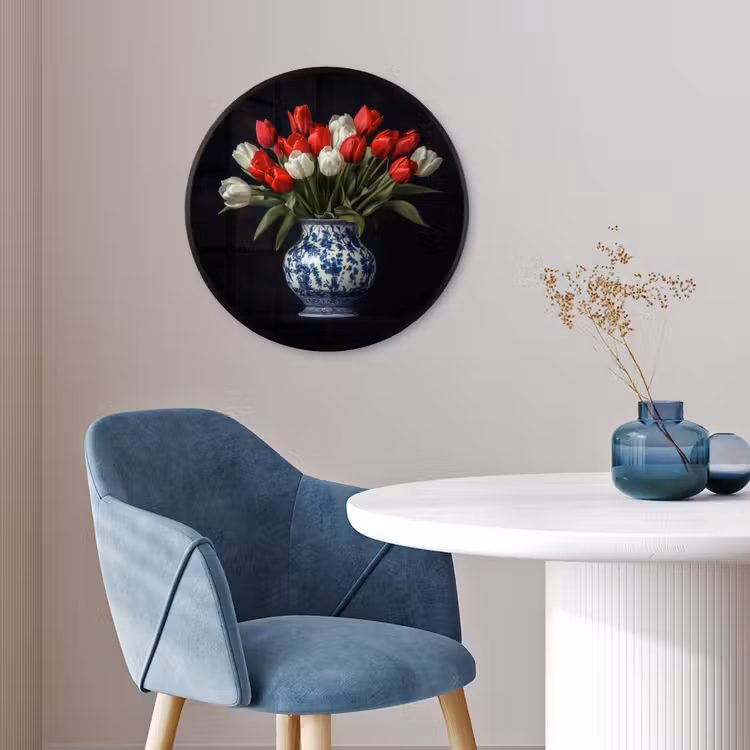 Rode - Bloemen - Tulpen - Vaas Fotolijst rond zonder passe partout klein -sfeer2