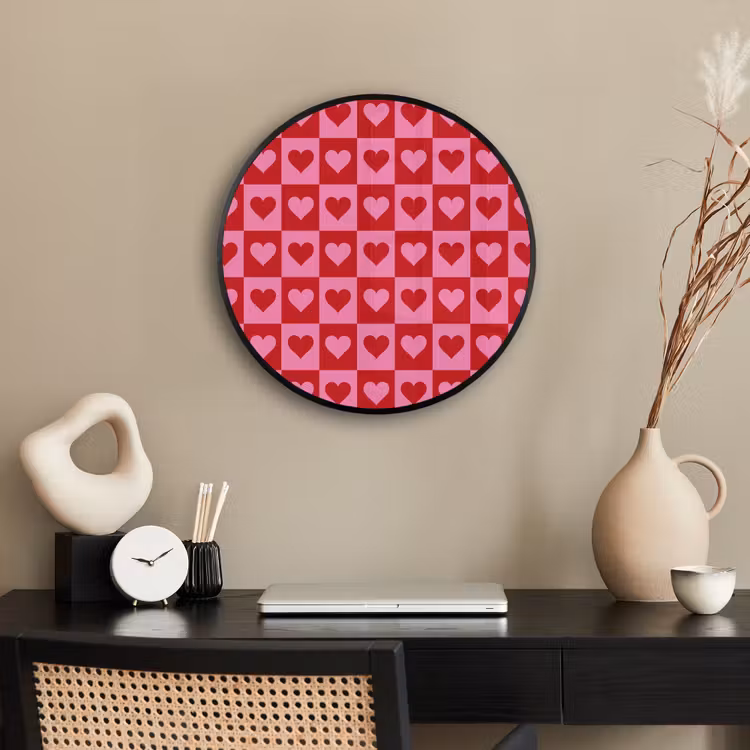 Rood - Roze - Schaakbord - Valentijn Fotolijst rond zonder passe partout klein -sfeer1