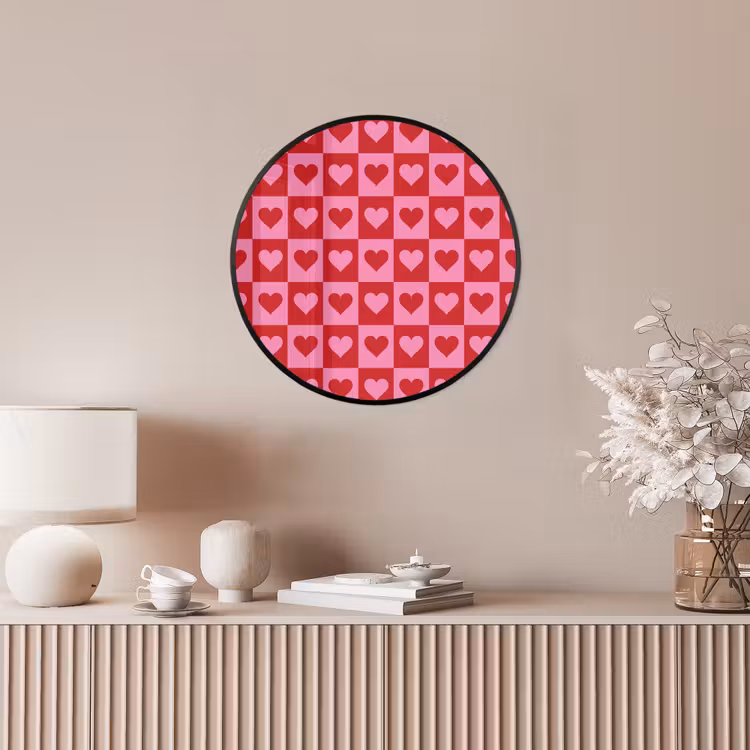 Rood - Roze - Schaakbord - Valentijn Fotolijst rond zonder passe partout klein -sfeer3