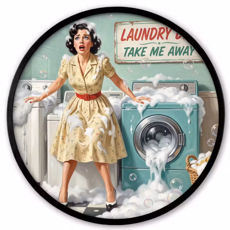 Retro - Blauw - Vrouw Fotolijst rond zonder passe partout klein -3d