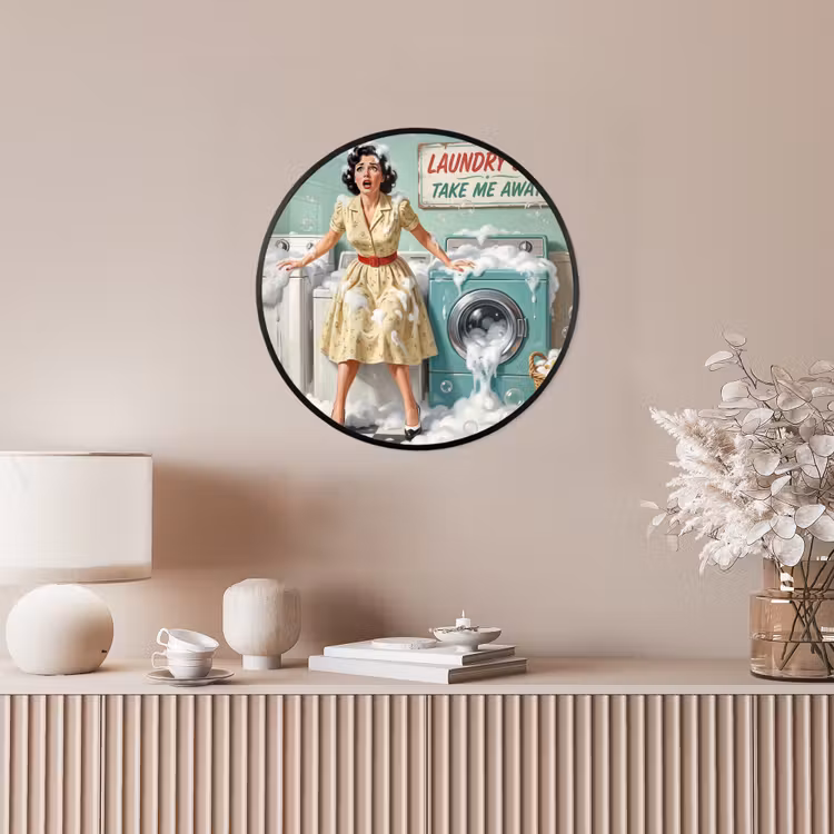 Retro - Blauw - Vrouw Fotolijst rond zonder passe partout klein -sfeer3