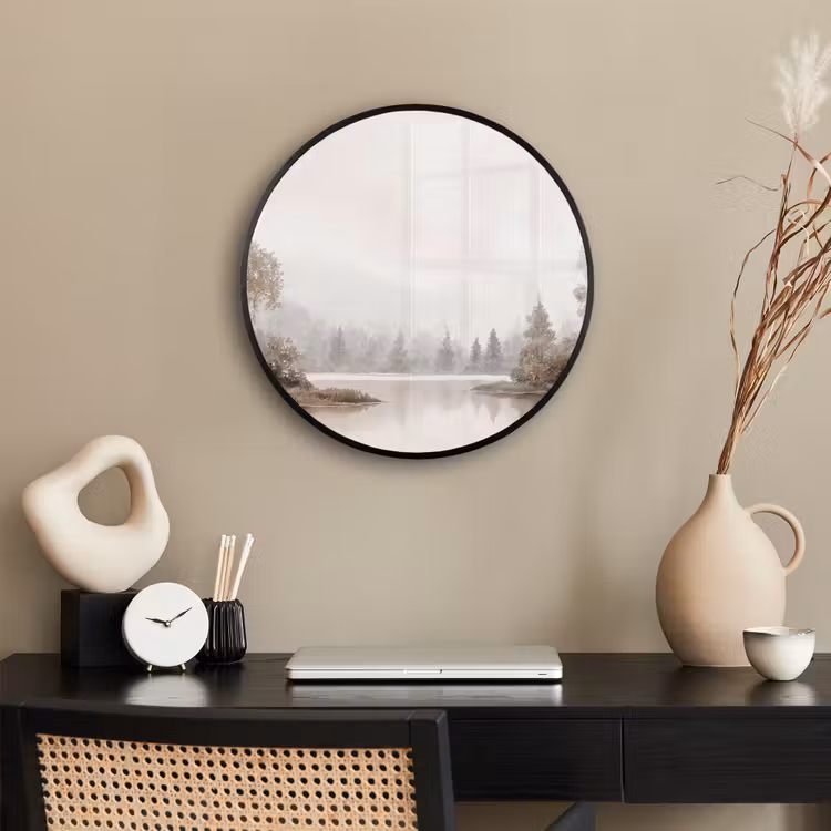 Rivierlandschap - Minimalistisch - Aardetinten Fotolijst rond zonder passe partout klein -sfeer1