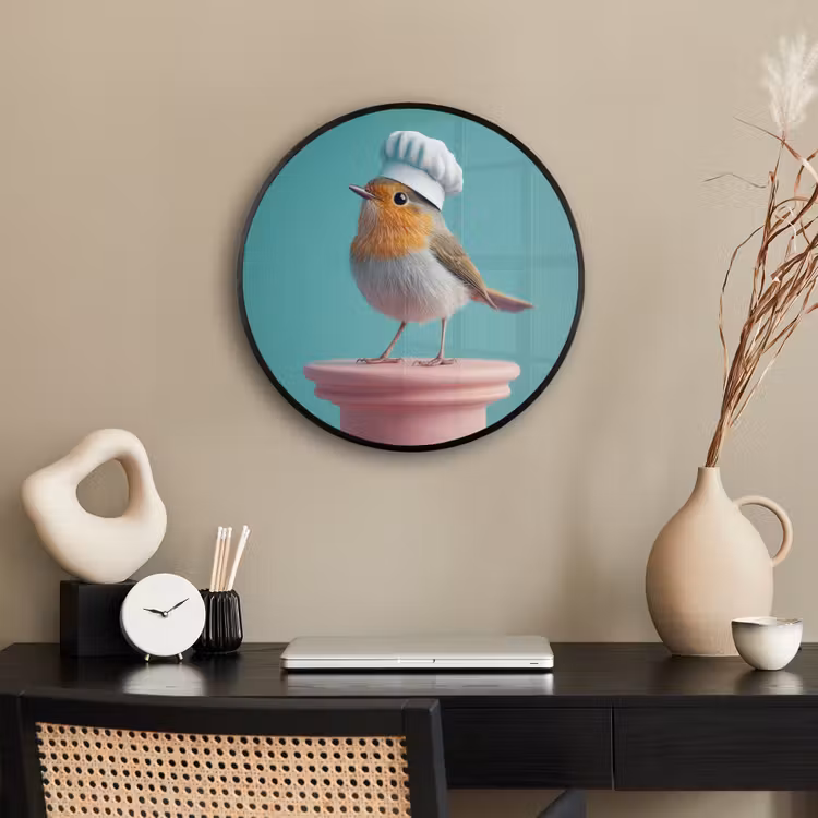 Roodborstje - Vogel - Koksmuts - Sokkel Fotolijst rond zonder passe partout klein -sfeer1