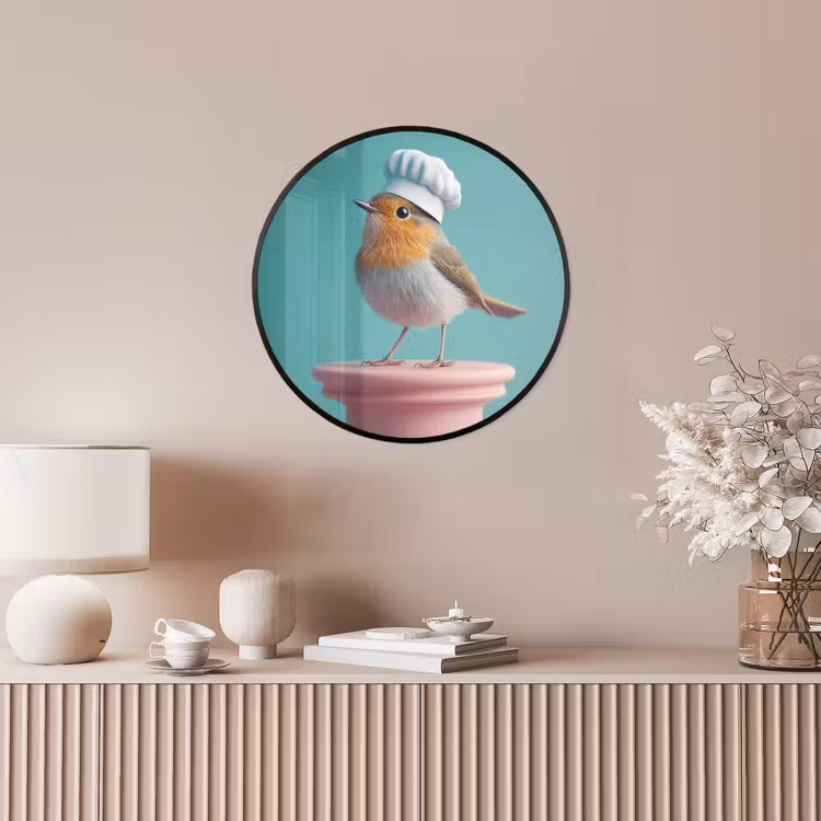 Roodborstje - Vogel - Koksmuts - Sokkel Fotolijst rond zonder passe partout klein -sfeer3