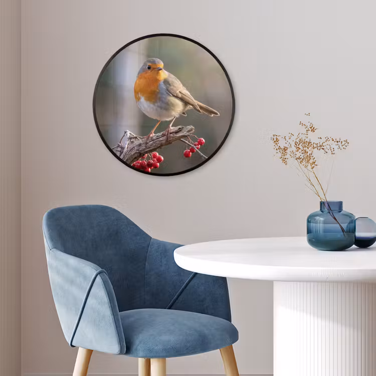 Roodborst - Tak - Bessen - Natuur Fotolijst rond zonder passe partout klein -sfeer2