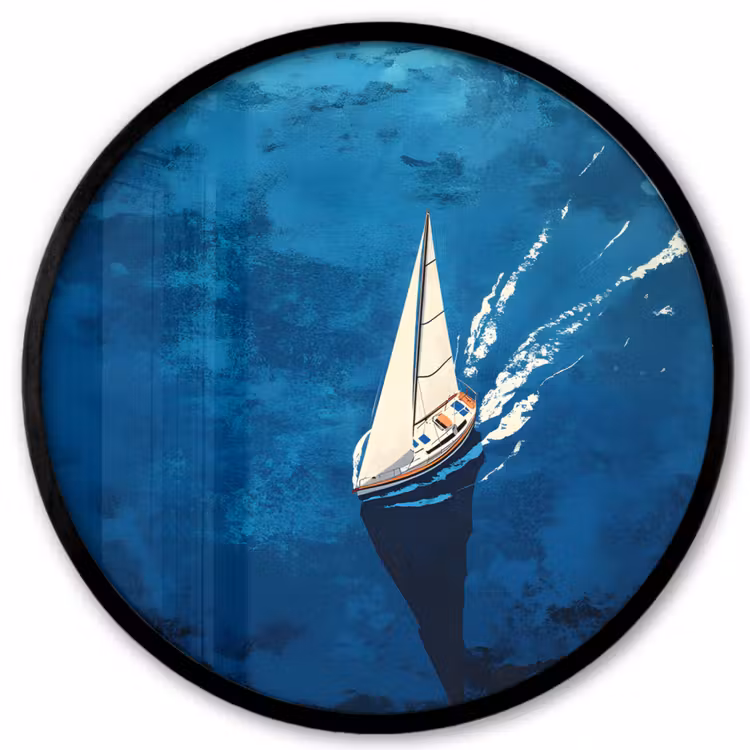 Zeilboot - Water - Abstract - Schaduw Fotolijst rond zonder passe partout klein -3d