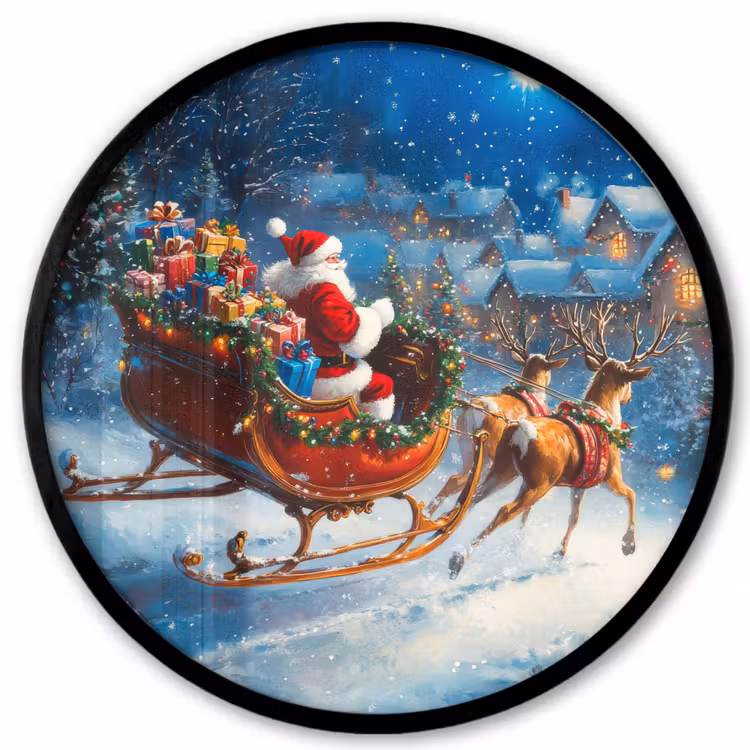 Kerstman - Rendier - Kerst - Sneeuw Fotolijst rond zonder passe partout klein -3d
