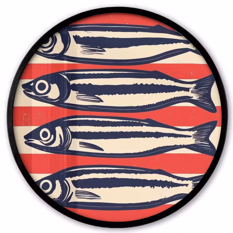 Sardines - Rood en beige strepen Fotolijst rond zonder passe partout klein -3d