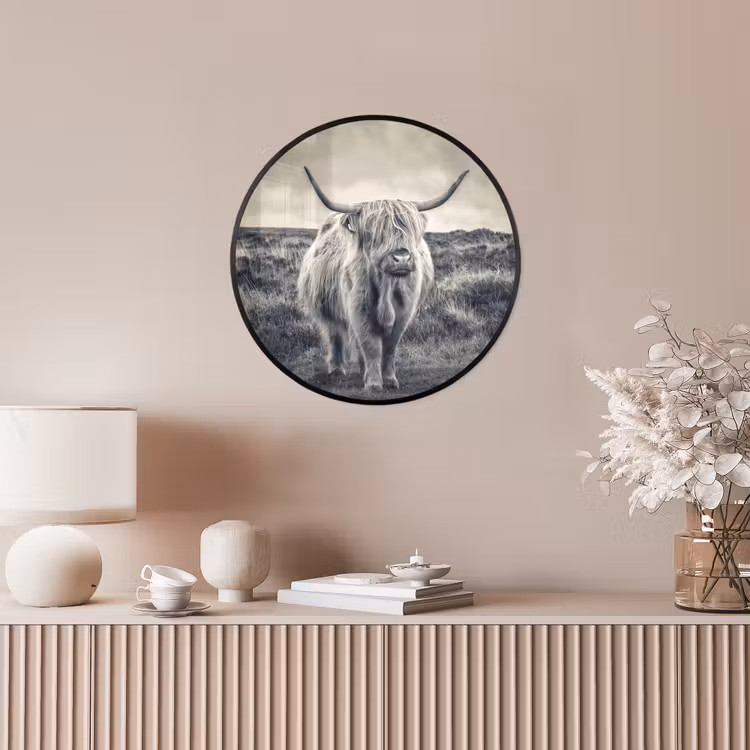Schotse hooglander - Dieren - Wolken - Koe - Natuur Fotolijst rond zonder passe partout klein -sfeer3