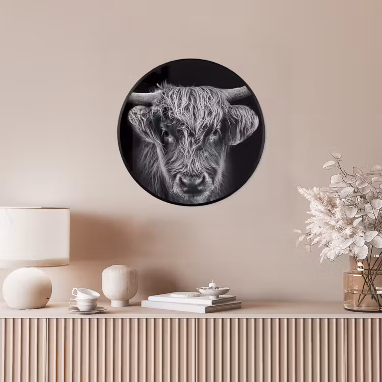 Schotse hooglander - Zwart - Koe - Dieren Fotolijst rond zonder passe partout klein -sfeer3