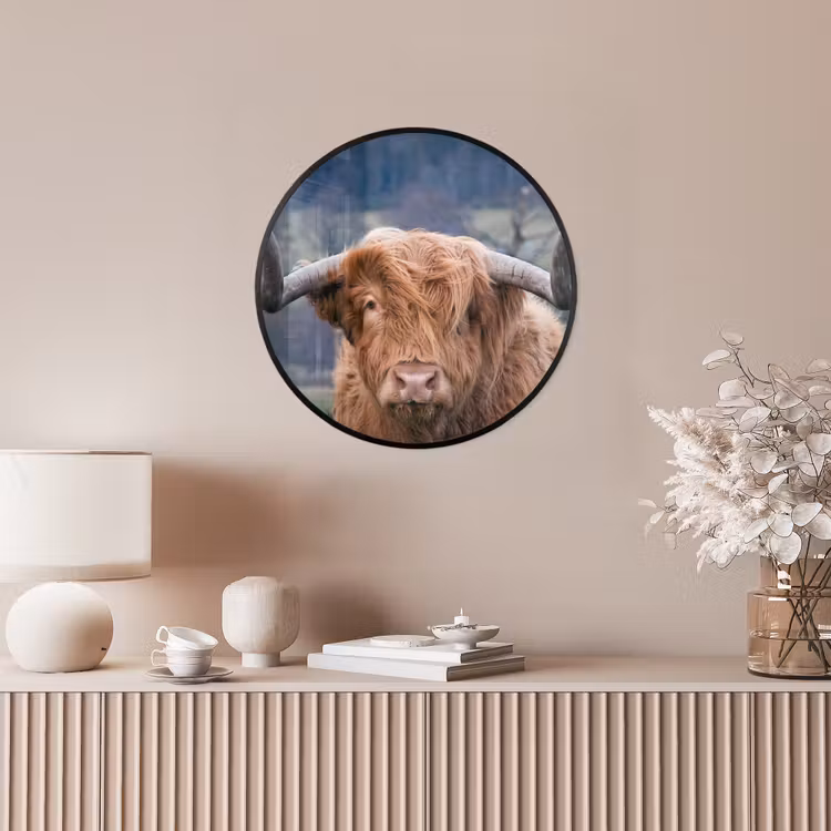 Schotse Hooglander - Koeienkop - Landschap - Natuur - Koe Fotolijst rond zonder passe partout klein -sfeer3