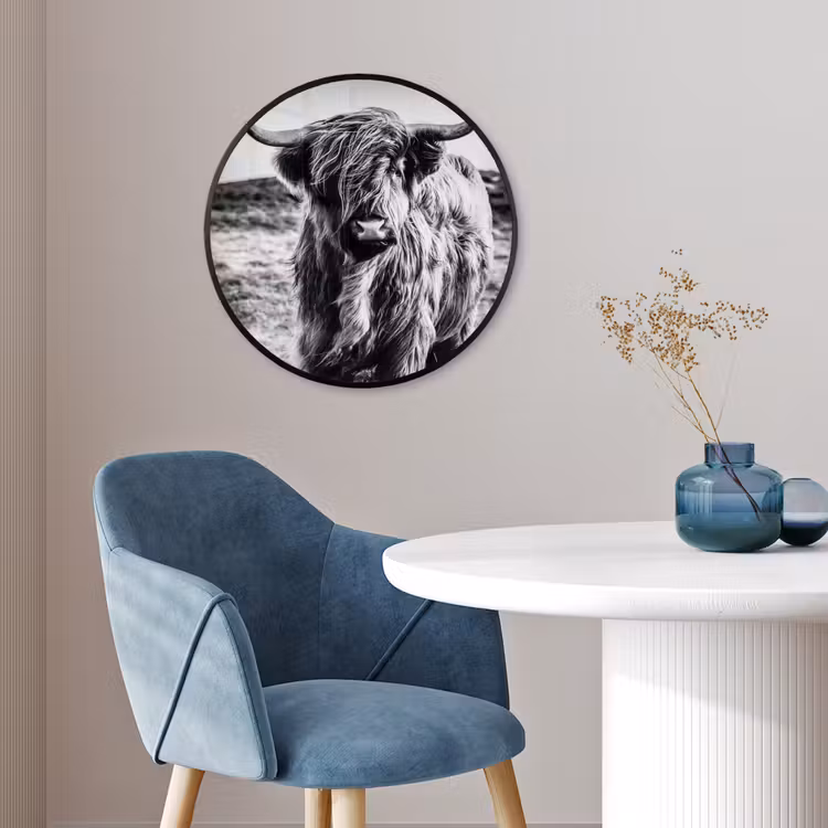 Schotse hooglander - Natuur - Koe - Zwart - Wit Fotolijst rond zonder passe partout klein -sfeer2