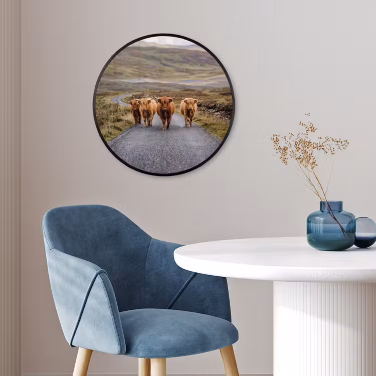 Schotse Hooglanders - Weg - Landschap - Kudde Fotolijst rond zonder passe partout klein -sfeer2