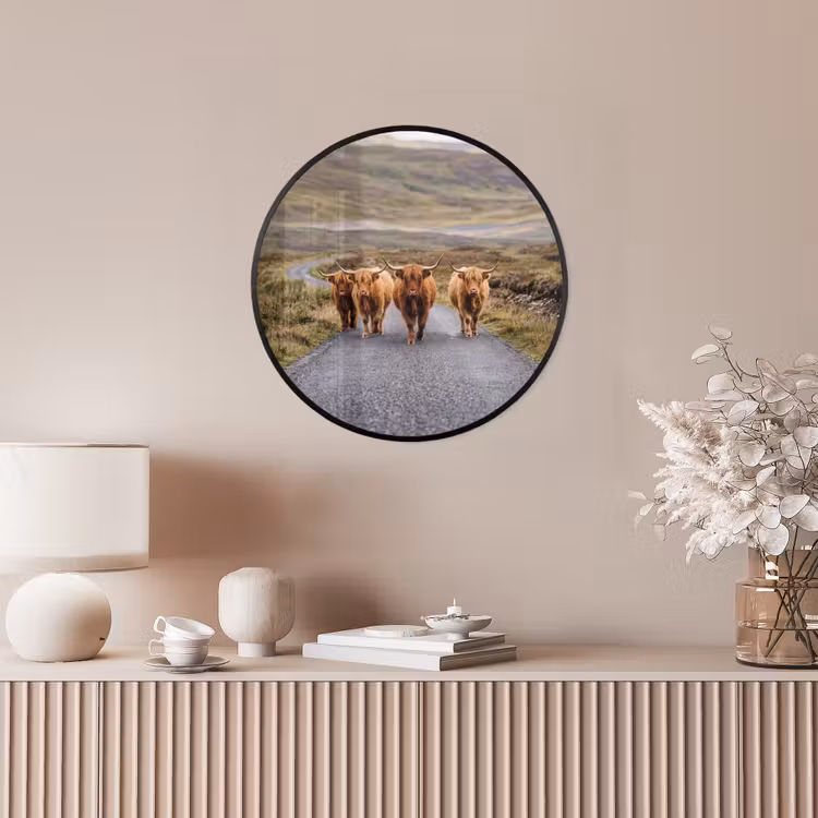 Schotse Hooglanders - Weg - Landschap - Kudde Fotolijst rond zonder passe partout klein -sfeer3