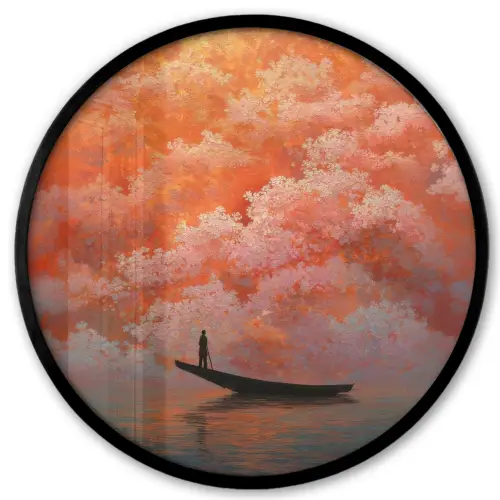 Zee - Boot - Wolken - Oranje Fotolijst rond zonder passe partout klein -3d