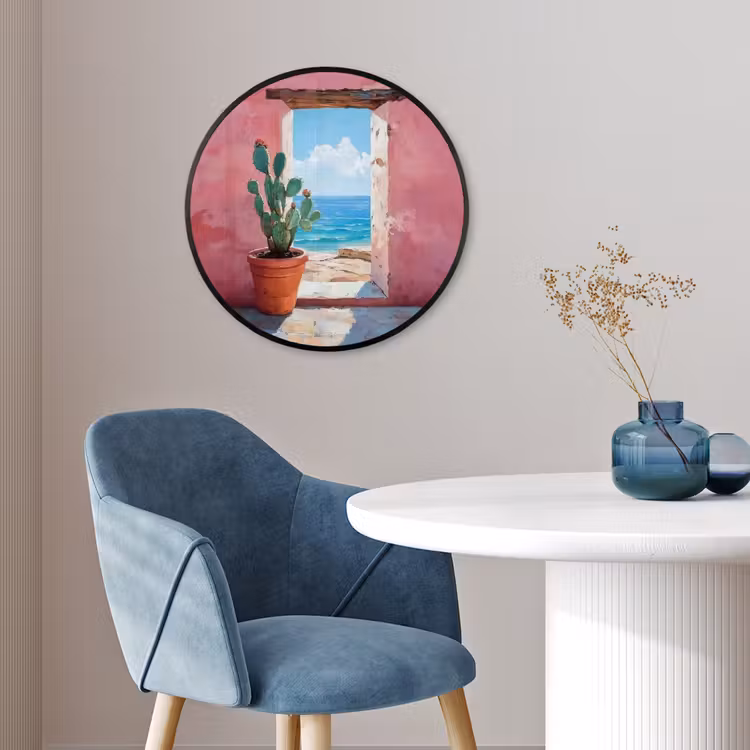 Zee - Roze - Cactus Fotolijst rond zonder passe partout klein -sfeer2