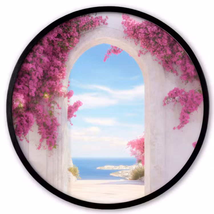 Zee - Roze - Bloemen - Poort Fotolijst rond zonder passe partout klein -3d