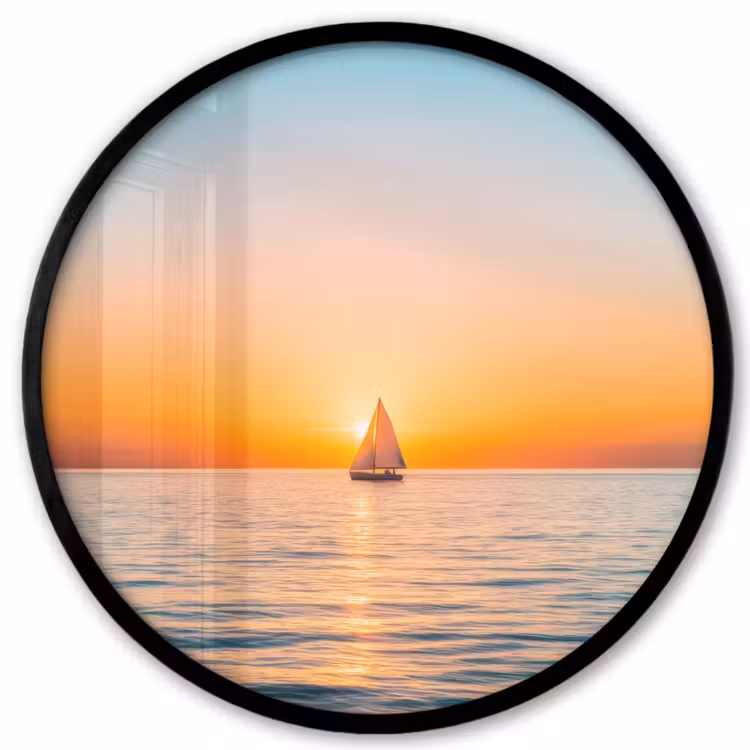 Zee - Zeilboot - Zonsondergang Fotolijst rond zonder passe partout klein -3d