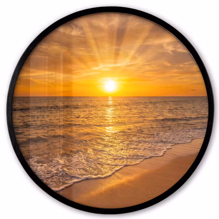 Zee - Zonsondergang - Golven - Kust - Oranje Fotolijst rond zonder passe partout klein -3d