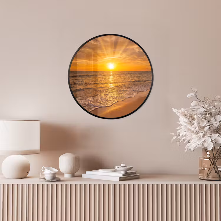 Zee - Zonsondergang - Golven - Kust - Oranje Fotolijst rond zonder passe partout klein -sfeer3