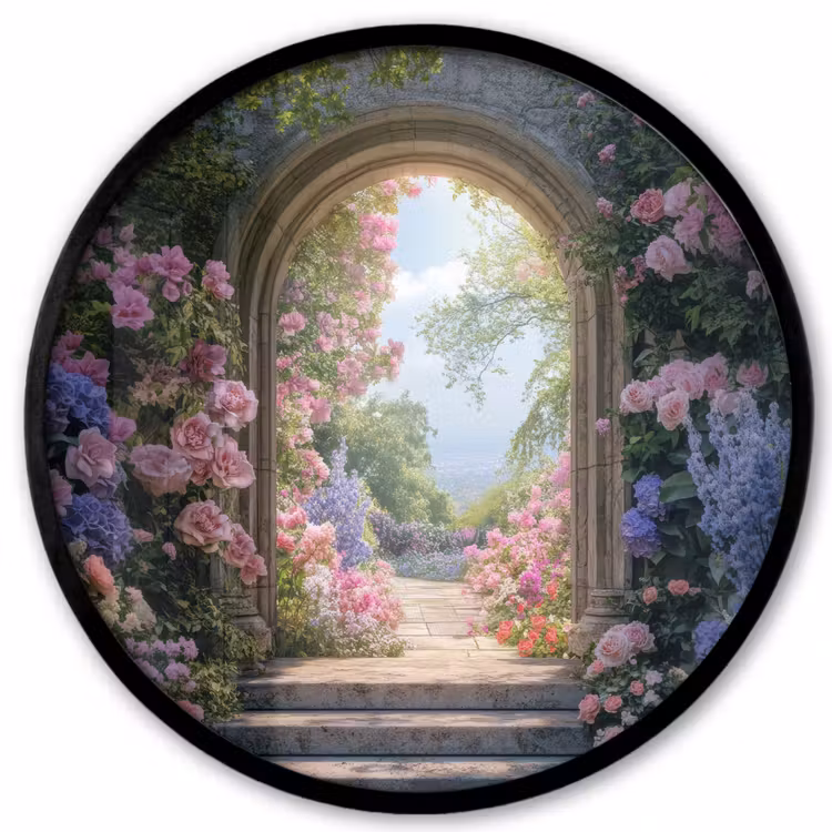Doorkijk - Rozen - Vintage - Bloemen Fotolijst rond zonder passe partout klein -3d