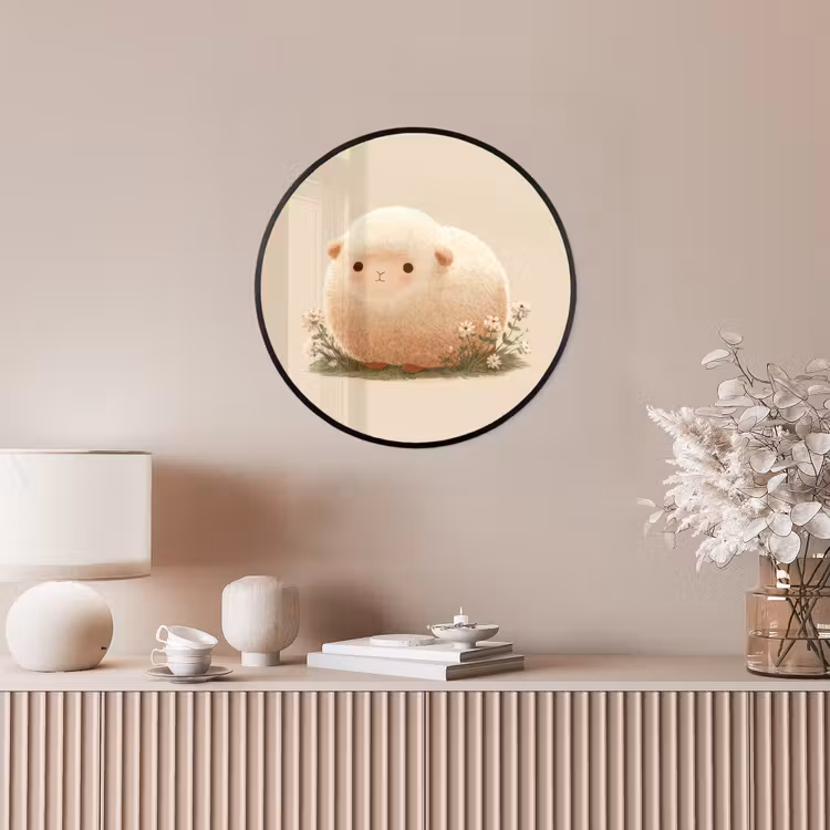 Schaap - Beige - Bloemen Fotolijst rond zonder passe partout klein -sfeer3