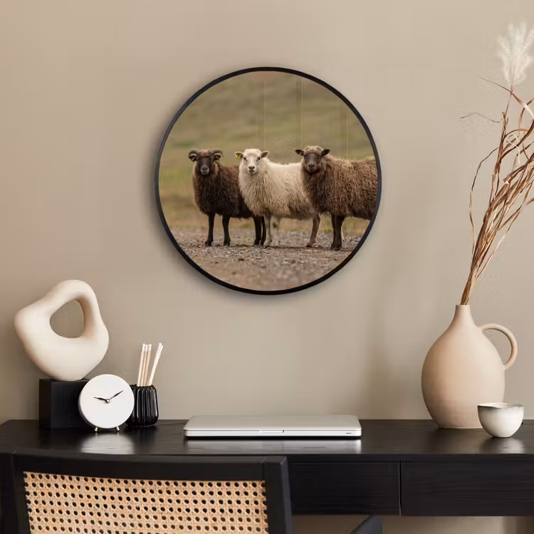 Schapen - Bruin - Wit - Grindpad Fotolijst rond zonder passe partout klein -sfeer1