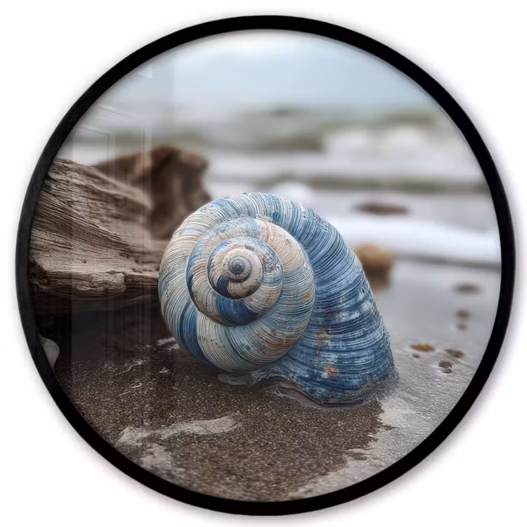 Schelp - Strand - Blauw - Zee Fotolijst rond zonder passe partout klein -3d