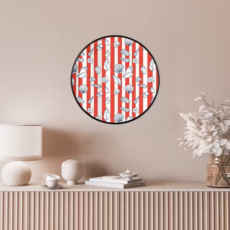 Schelp - Zeedieren - Zomer - Illustratie - Rood - Blauw Fotolijst rond zonder passe partout klein -sfeer3