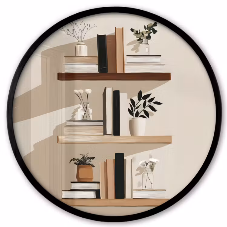 Plankjes - Boeken - Vaasjes - Planten Fotolijst rond zonder passe partout klein -3d