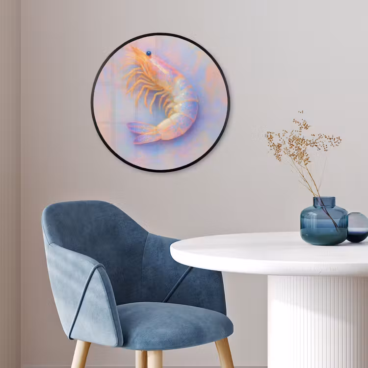 Garnaal - Subtiele structuur - Blauw - Roze Fotolijst rond zonder passe partout klein -sfeer2