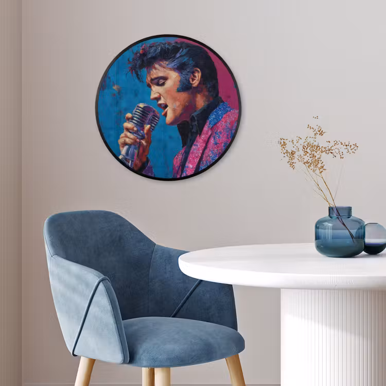 Zingende man - Glitterjas - Microfoon Fotolijst rond zonder passe partout klein -sfeer2